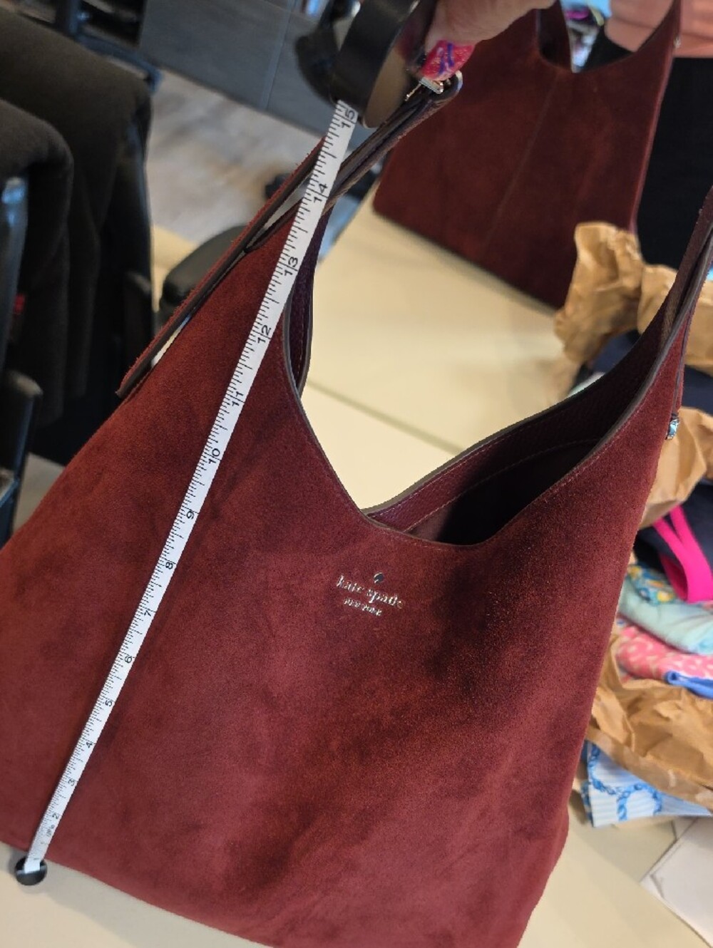 kate spade Large 454 Burgundy Suede Shoulder Bag - Picture 15 of 16